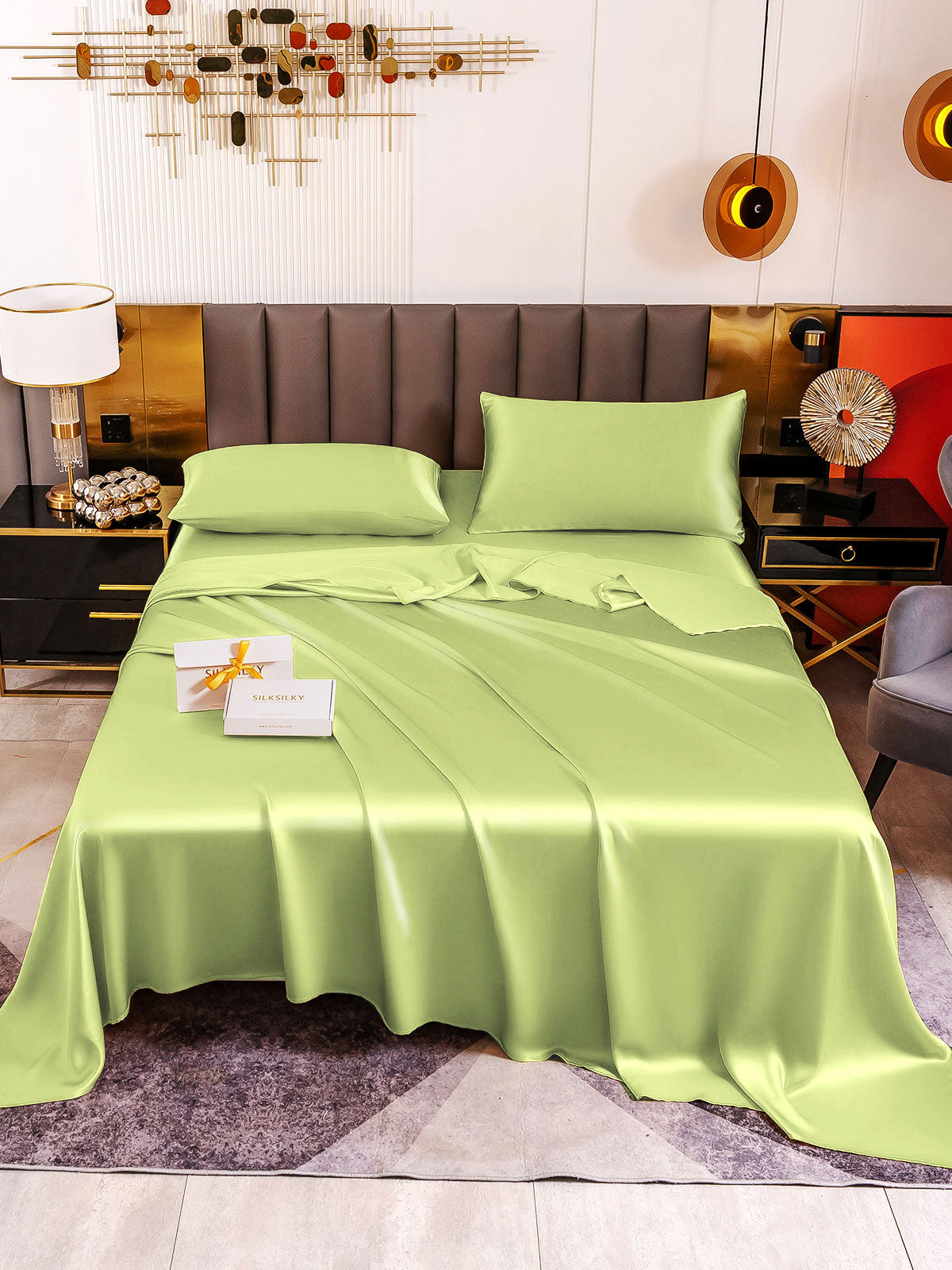 [Menta Verde] SilkSilky-IT 19Momme Seta pura Bedding Set 002