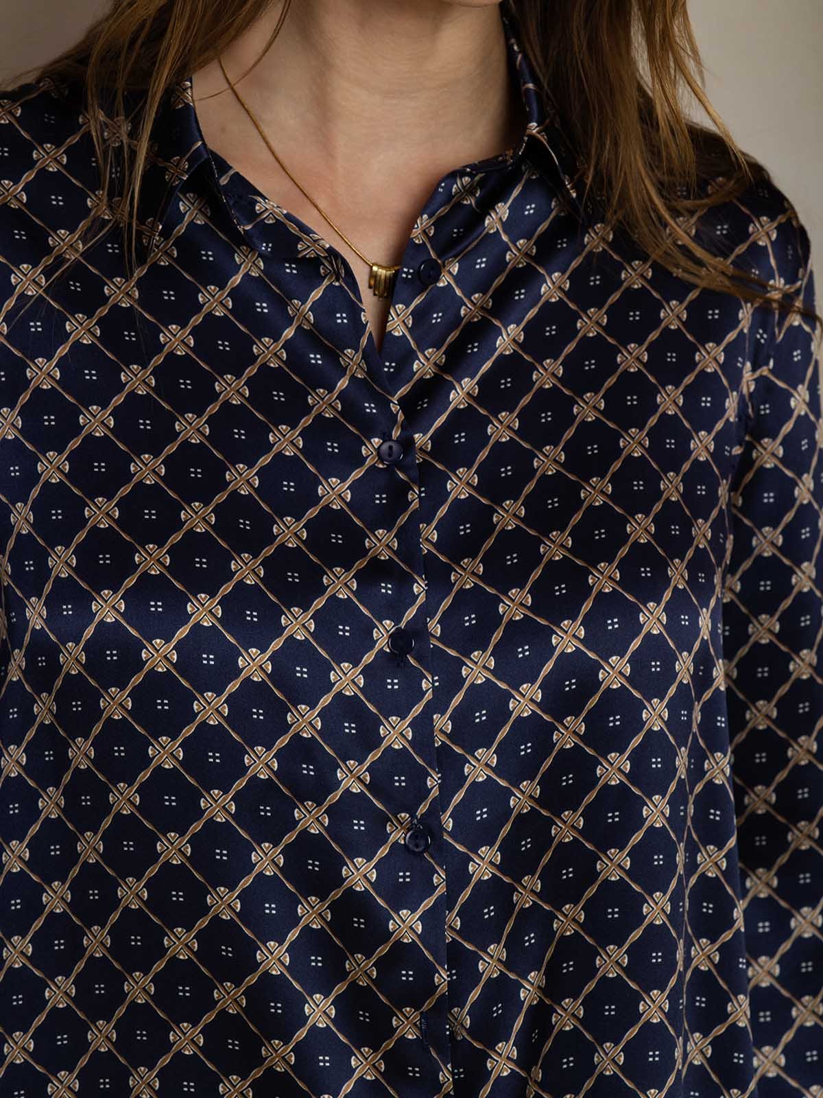 [Catena Blu Navy] SilkSilky-IT 19Momme Seta Colletto risvolto Women''s Outfit Sets 005