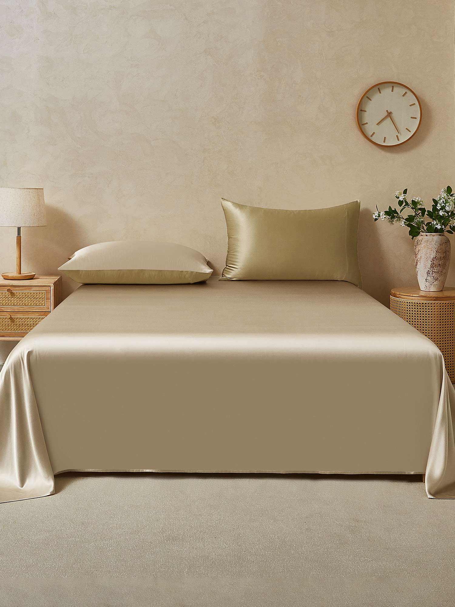 [Beige+Cachi] SilkSilky-IT 22Momme Seta pura Bedding Set 001,