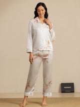 [Bianco] SilkSilky-IT 19Momme Manica lunga Collo a Taglio Pigiami da donna 005