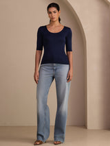 [Blu Scuro] SilkSilky-IT Half Sleeve Magliette donna 005