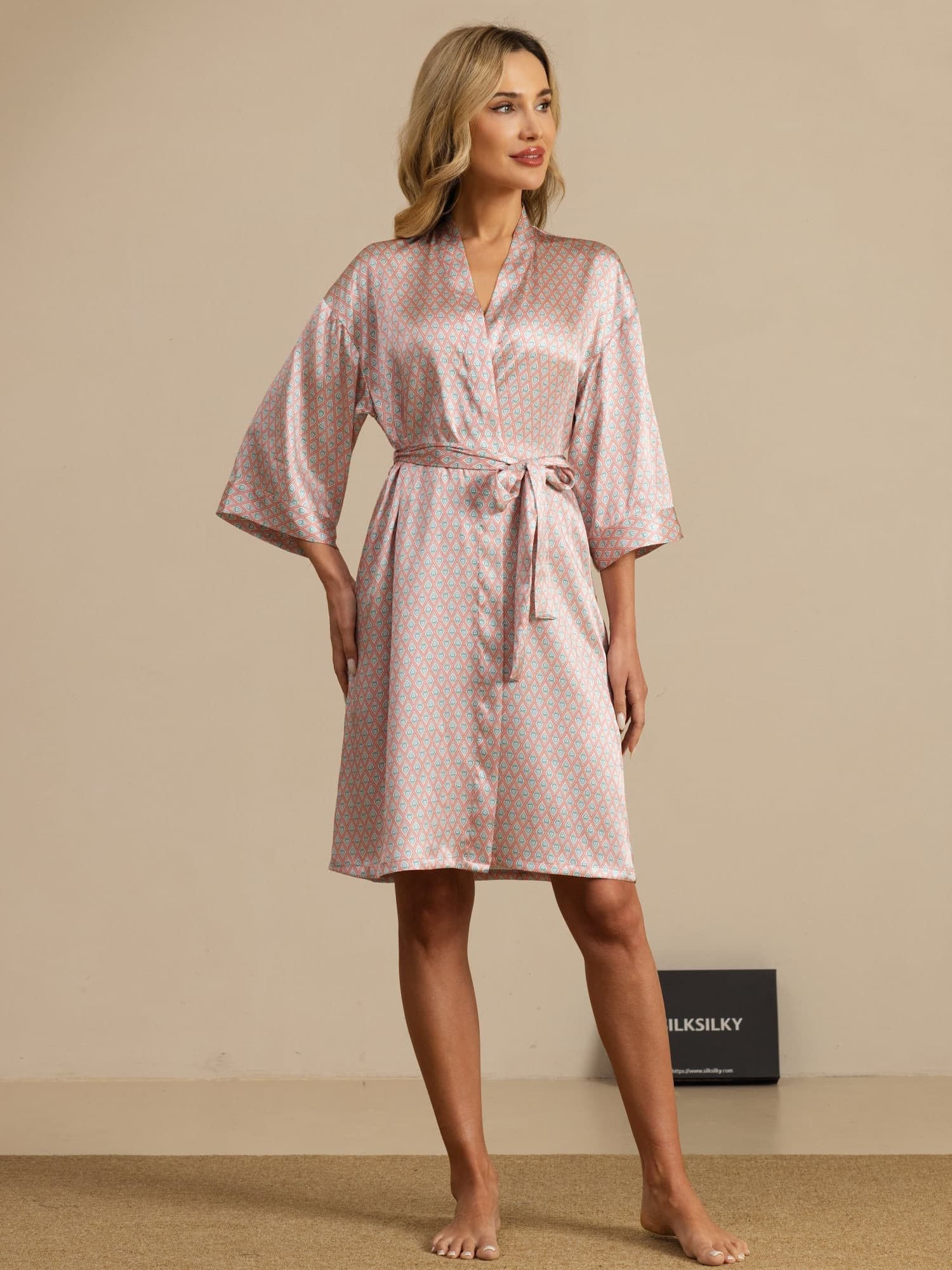 [Rosa Cuore Geo] SilkSilky-IT A tre quarti Vestaglia da donna 005