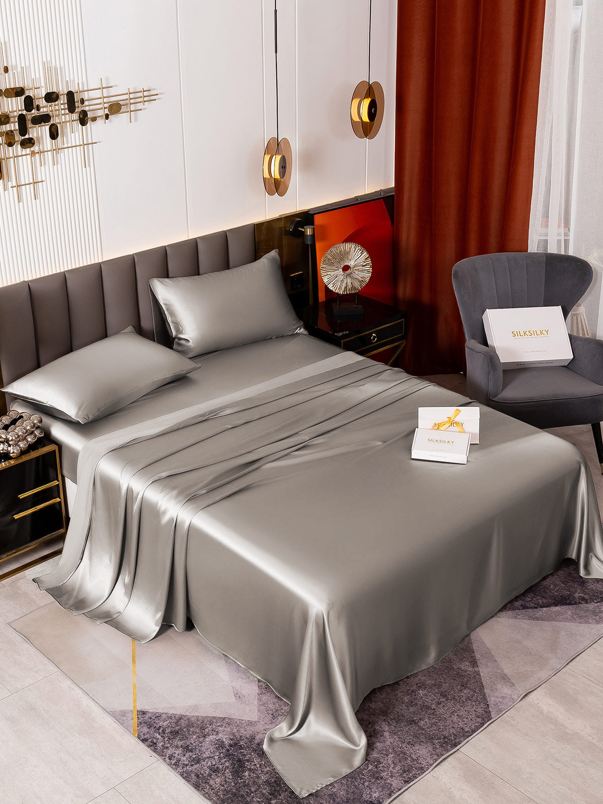 [Grigio] SilkSilky-IT 19Momme Seta pura Bedding Set 001