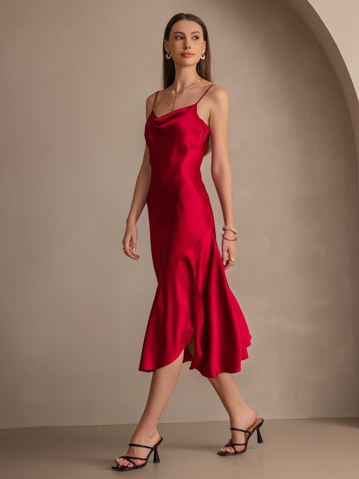 [Vino] SilkSilky-IT 19Momme Seta pura Collo drappeggiato Vestiti da donna 006