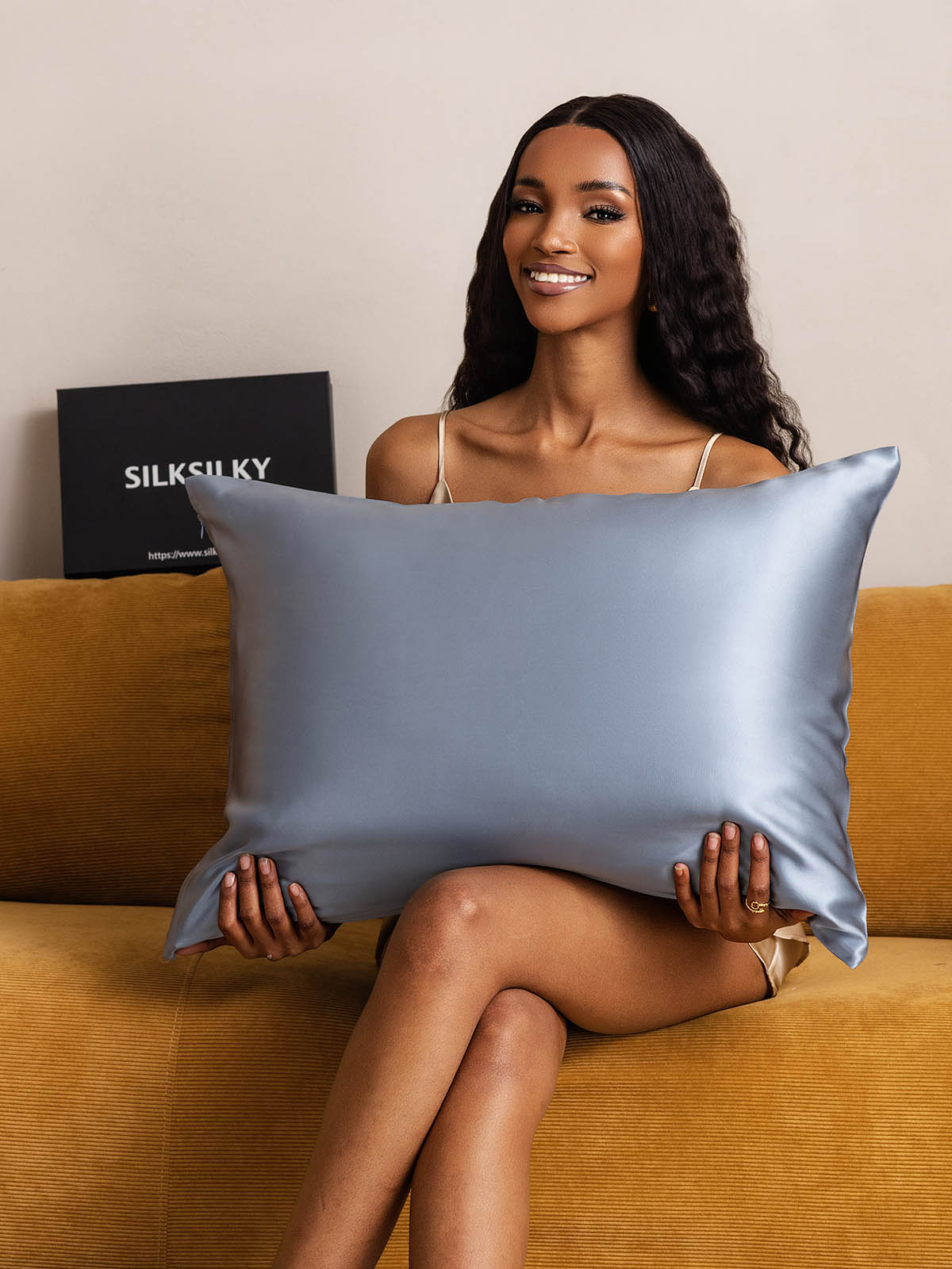 [Blu Grigiastro] SilkSilky-IT 22Momme Seta pura Pillowcase 001
