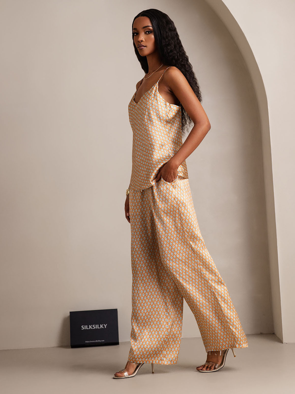 [Floral] SilkSilky-IT Seta pura Collo a V Set di Bretelle 007
