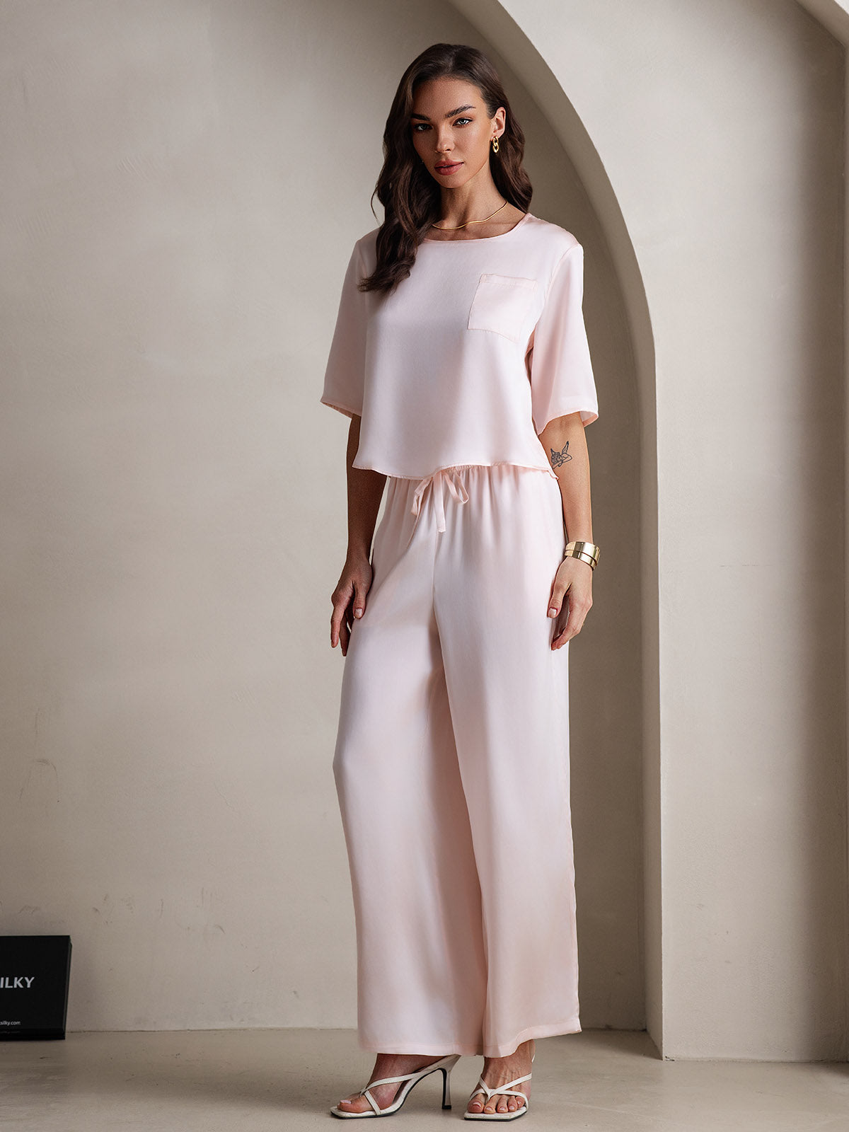 [Rosa] SilkSilky-IT Manga media Scollo rotondo Pigiami da donna 006