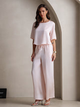 [Rosa] SilkSilky-IT Half Sleeve Round Neck Pigiami da donna 006