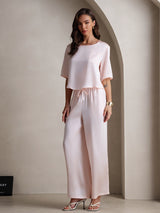 [Rosa] SilkSilky-IT Half Sleeve Round Neck Pigiami da donna 006