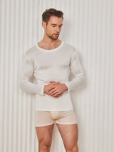 [Bianco] SilkSilky-IT Long Sleeve Round Neck Maglietta da uomo 001