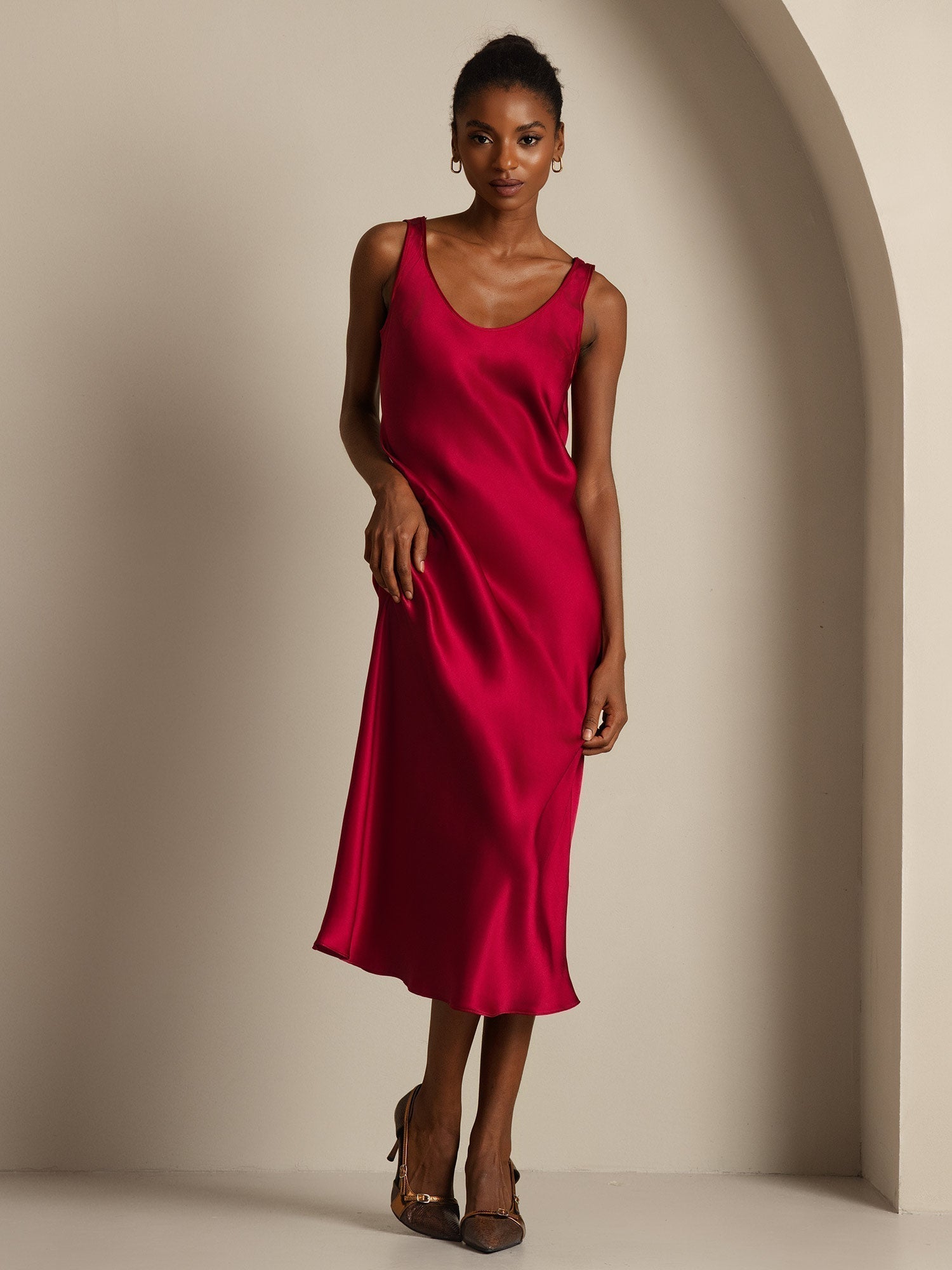 [Vino] SilkSilky-IT Senza maniche Scollo A Coppa Vestiti da donna 001