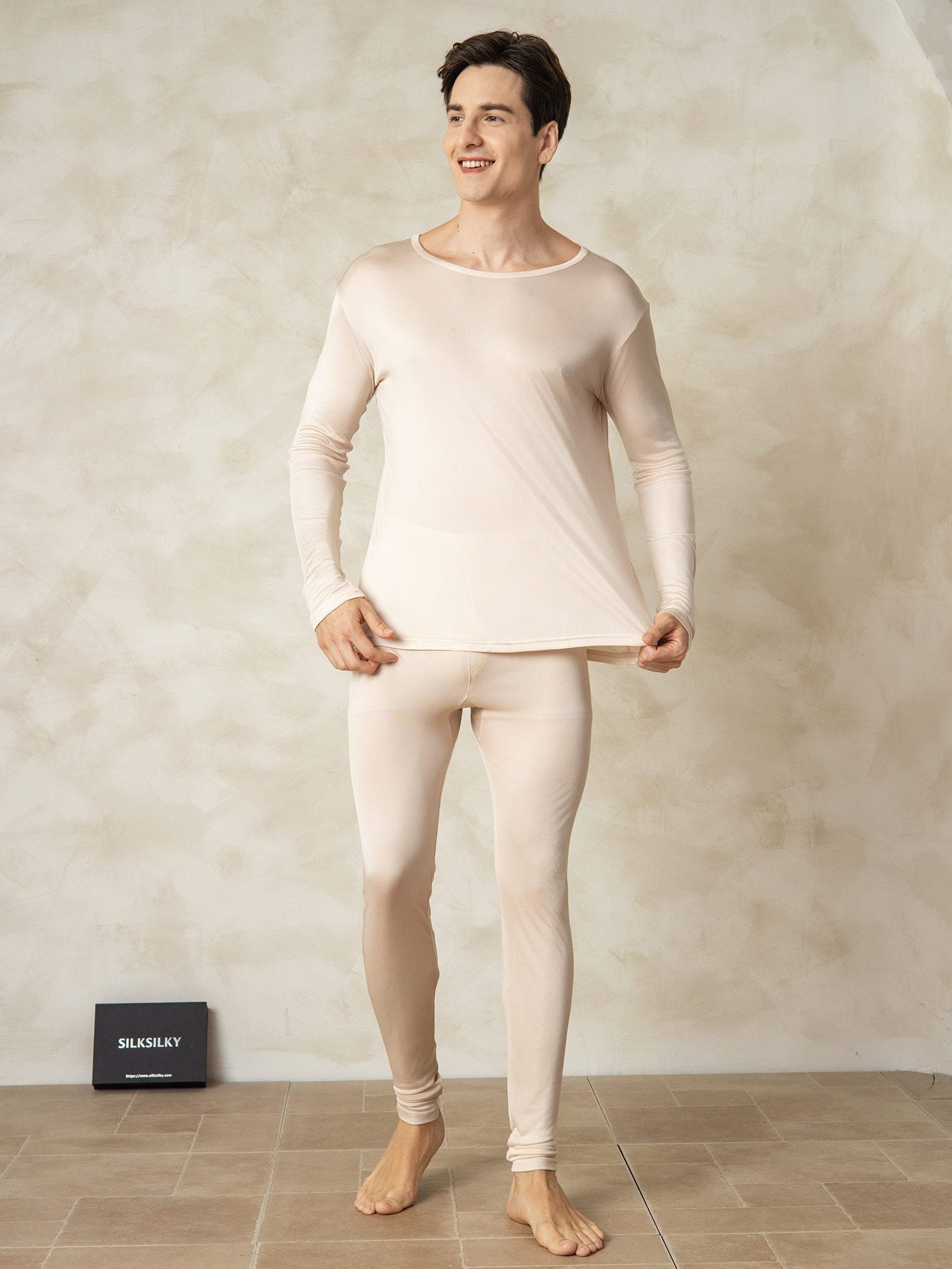 [MarroneChiaro] SilkSilky-IT Seta Mens Pajamas 003