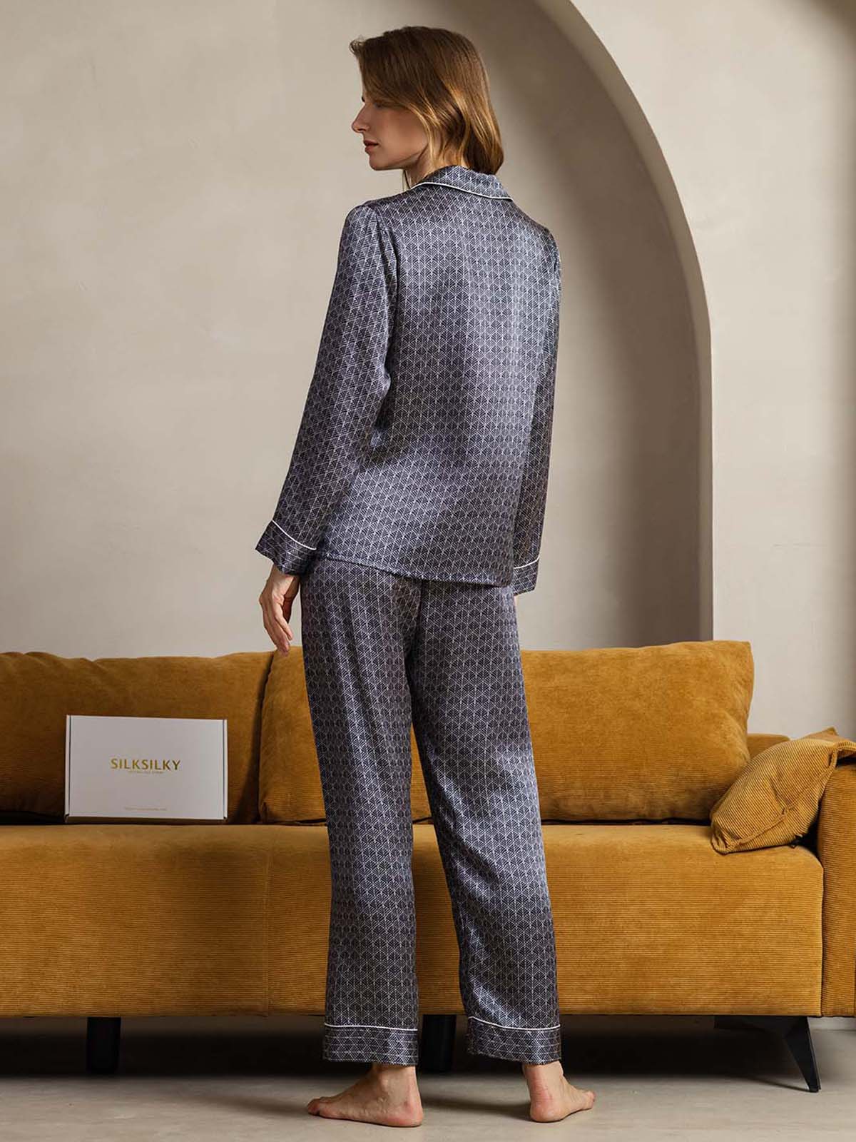 [Ginkgo Blu Navy] SilkSilky-IT Seta pura Womens Pajamas 002