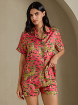 [Serval Corallo] SilkSilky-IT Short Sleeve Notch Collar Pigiami da donna 003