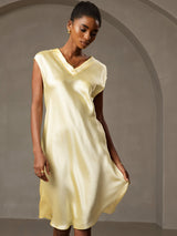 [Giallo] SilkSilky-IT Cap Sleeve V Neck Camicia da notte 003