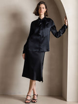 [Nero] SilkSilky-IT Long Sleeve Tie Neck Bluse 001