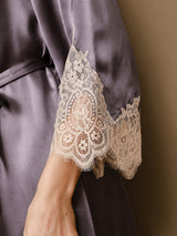 [Grigio Porpora] SilkSilky-IT 3/4 Sleeve V Neck Set camicia e vestaglia 007