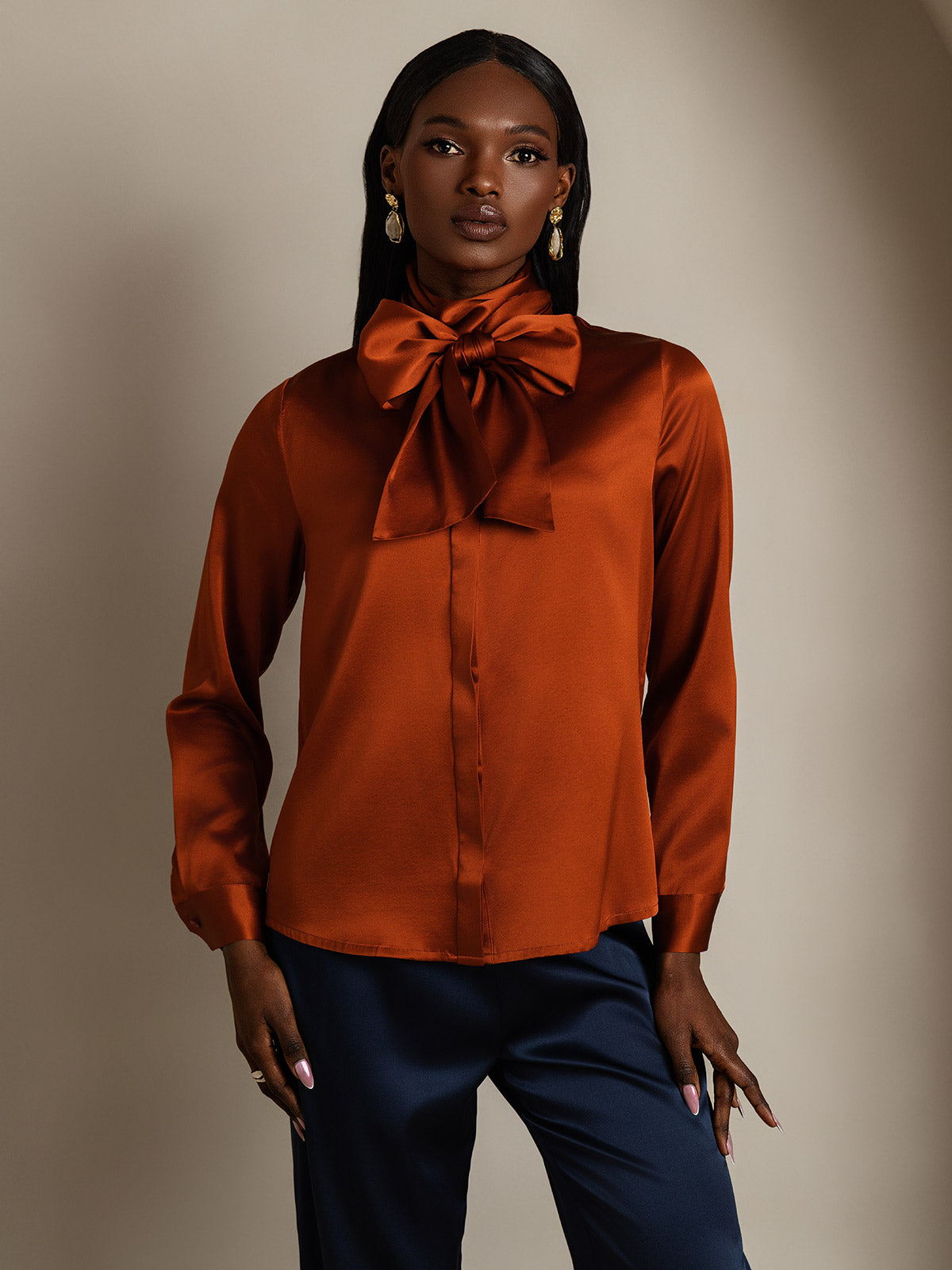 [Caramello] SilkSilky-IT 19Momme Seta Womens Shirt 003