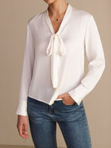[Bianco] SilkSilky-IT Long Sleeve Tie Neck Bluse 006