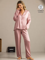 [Pelle Di Pesca] SilkSilky-IT 19Momme Manica lunga Collo a Taglio Pigiami da donna 001
