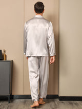 [Grigio] SilkSilky-IT Manica lunga Collo a Taglio Pigiami da uomo 002