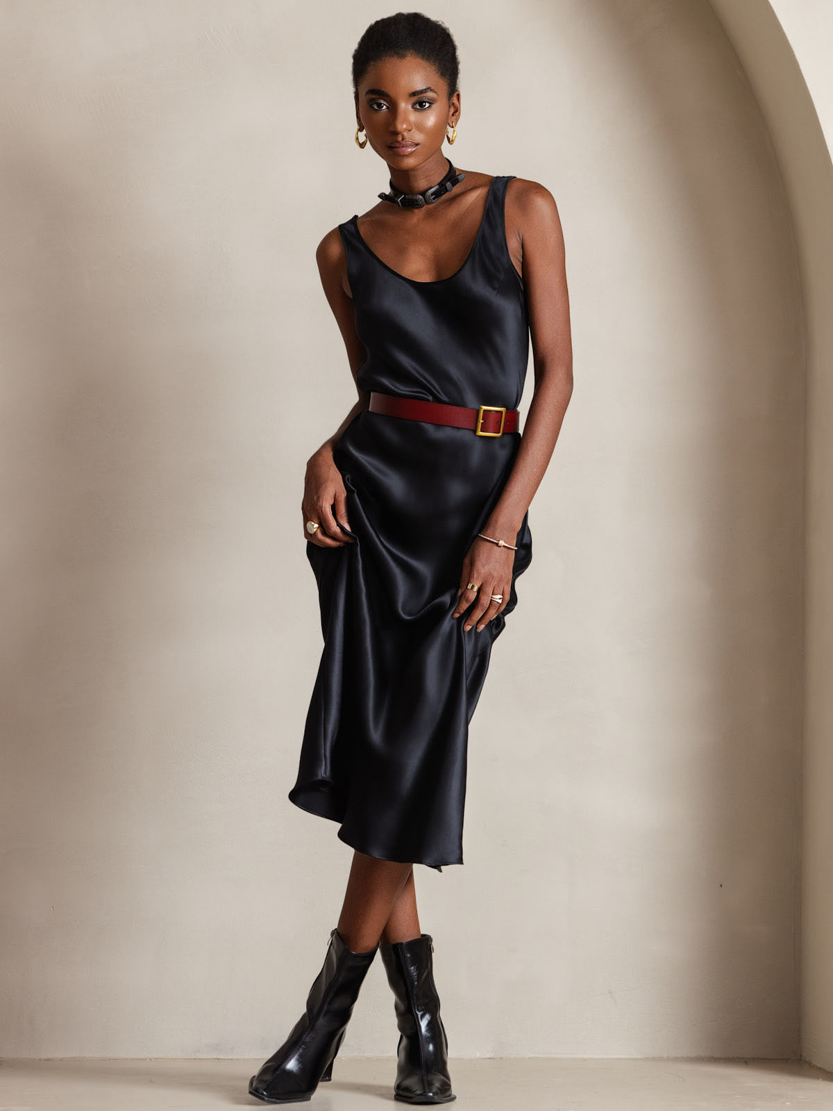 [Nero] SilkSilky-IT Senza maniche Scollo A Coppa Vestiti da donna 001