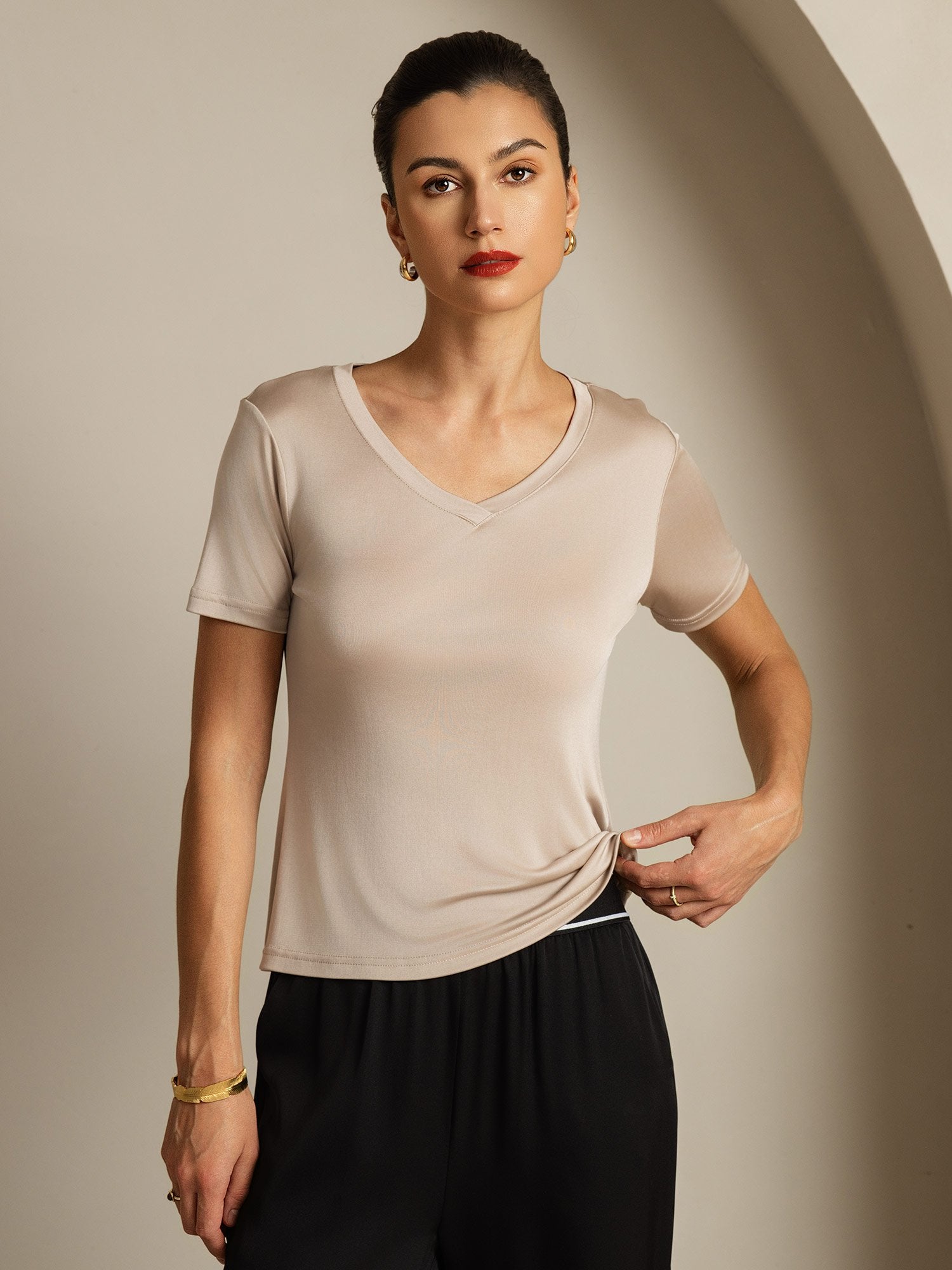 [KakiChiaro] SilkSilky-IT Seta pura Womens T-Shirt 003