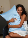 SilkSilky-IT 19Momme Seta pura Pillowcase Azzurro 002