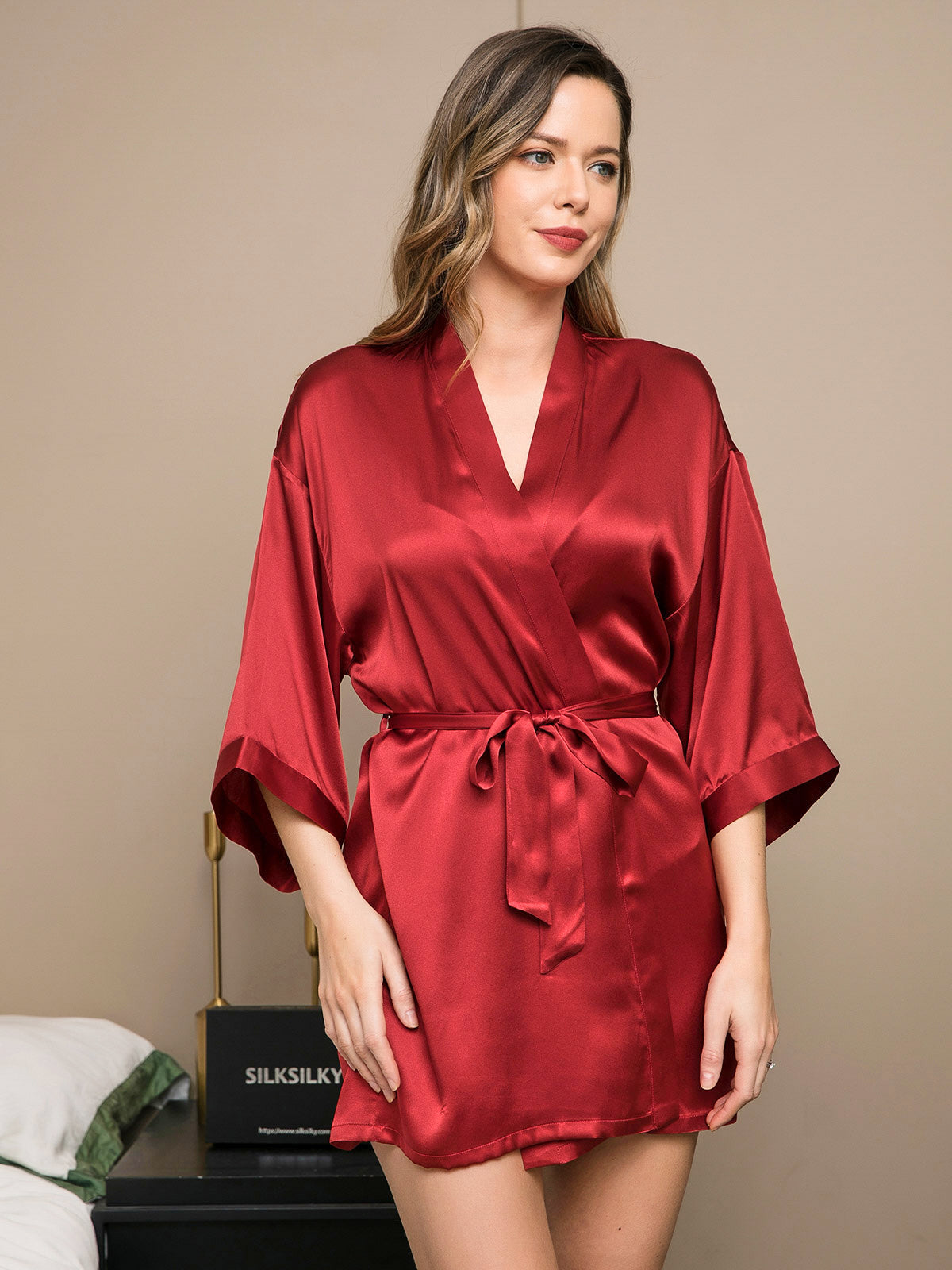 SilkSilky IT Seta pura A metà Womens Robe Vino 004