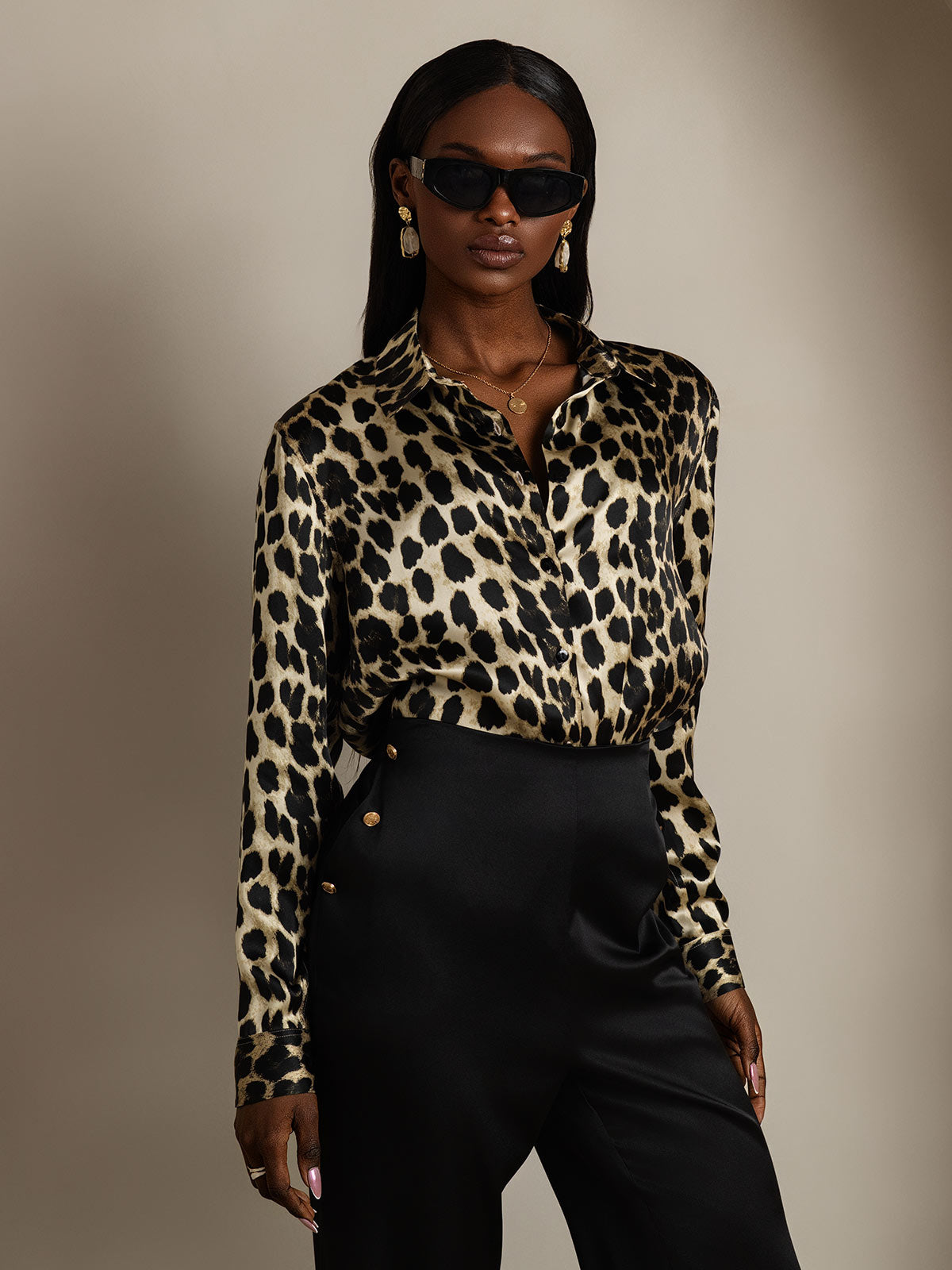 [Leopardo] SilkSilky-IT Seta Colletto risvolto Camicie da donna 004