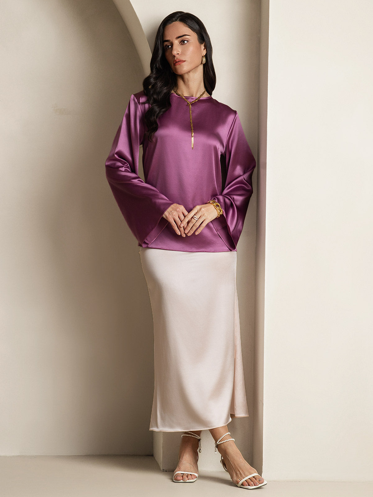 [Viola Scuro] SilkSilky-IT 19Momme Seta Womens T-Shirt 007,