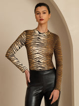 [Tigre] SilkSilky-IT Manica lunga Collo a Lupetto Magliette donna 005