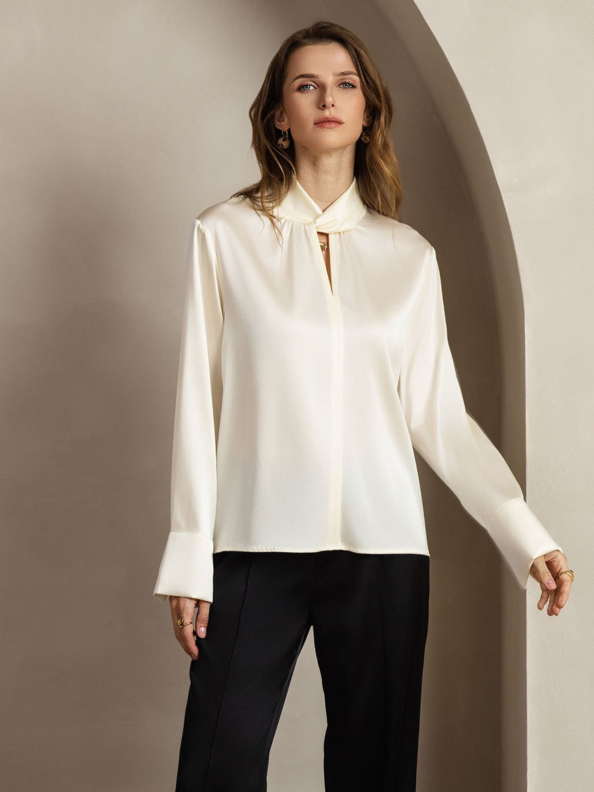 [Avorio] SilkSilky-IT 19Momme Seta Womens Shirt 009