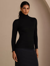 [Nero] SilkSilky-IT Long Sleeve Turtle Neck Magliette donna 003