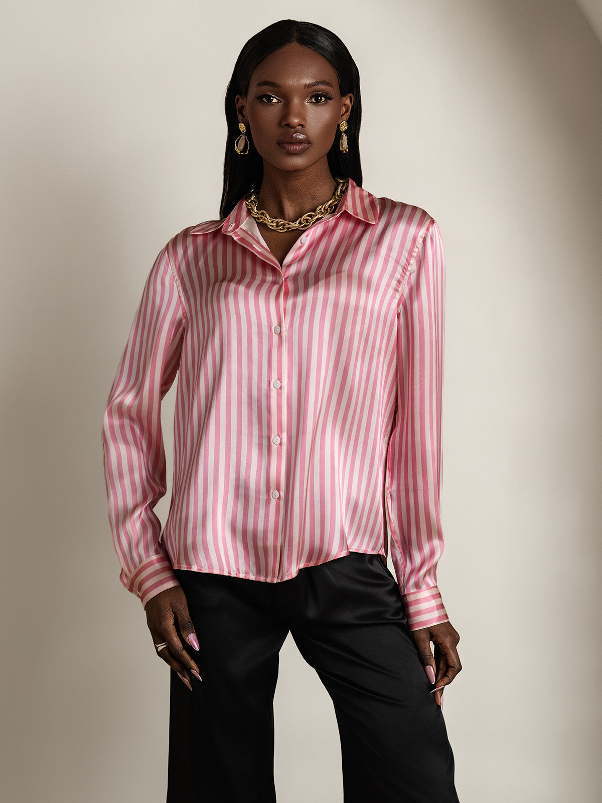 [Rosa] SilkSilky-IT Seta Colletto risvolto Camicie da donna 004