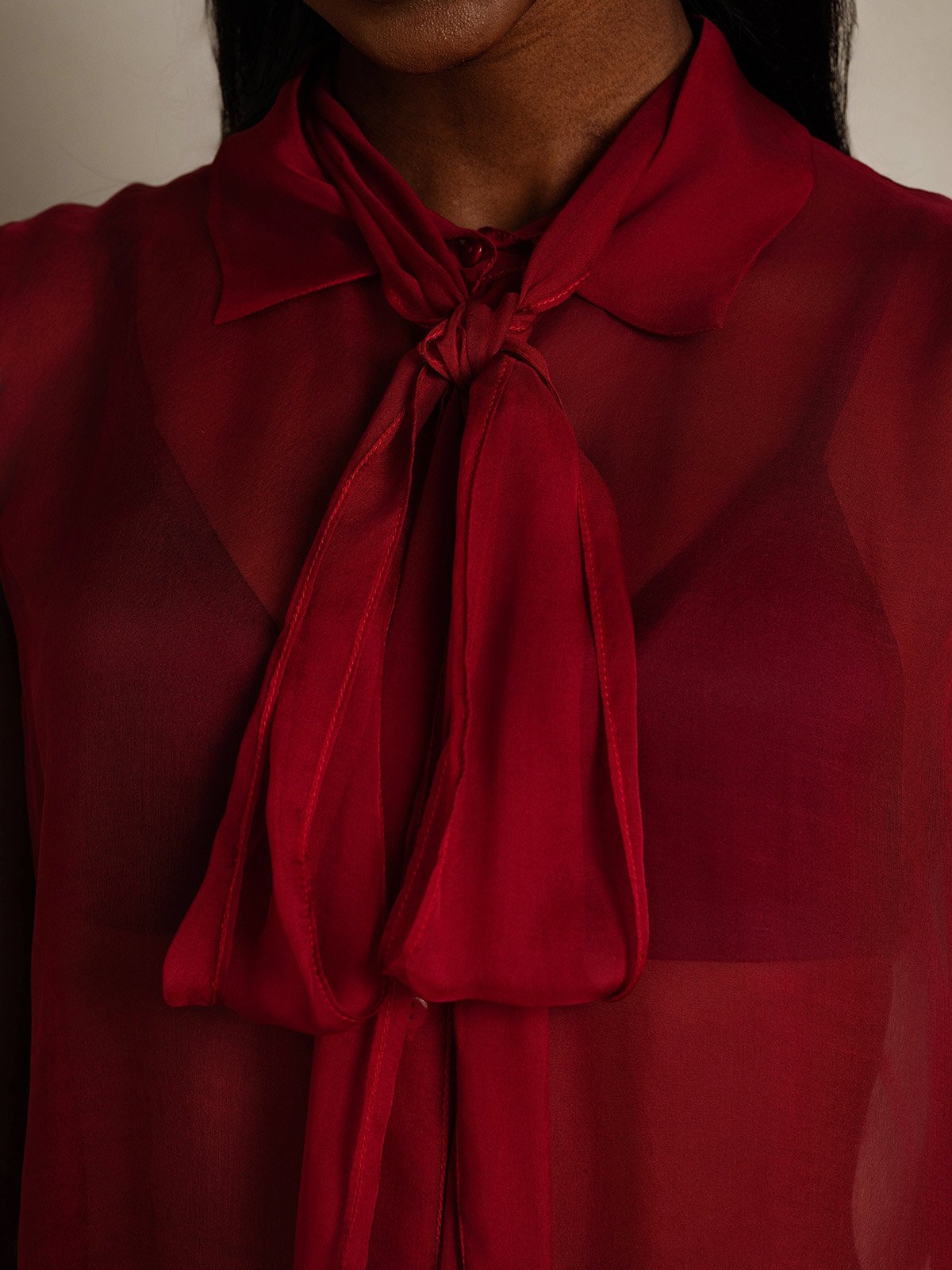SilkSilky-IT Seta pura Senza maniche Nodo al collo Camicie da donna Vino 008