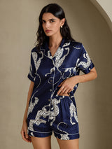 [Ghepardo Blu Navy] SilkSilky-IT Short Sleeve Notch Collar Pigiami da donna 005
