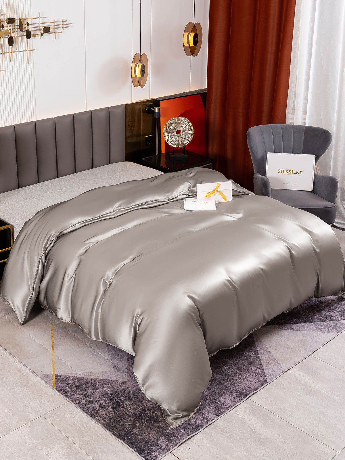 [Grigio] SilkSilky-IT 19Momme Seta pura Duvet Cover 004