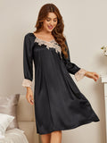 SilkSilky IT Seta pura Manica lunga Nightgown Nero 001