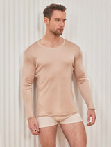[Beige] SilkSilky-IT Long Sleeve Round Neck Maglietta da uomo 004