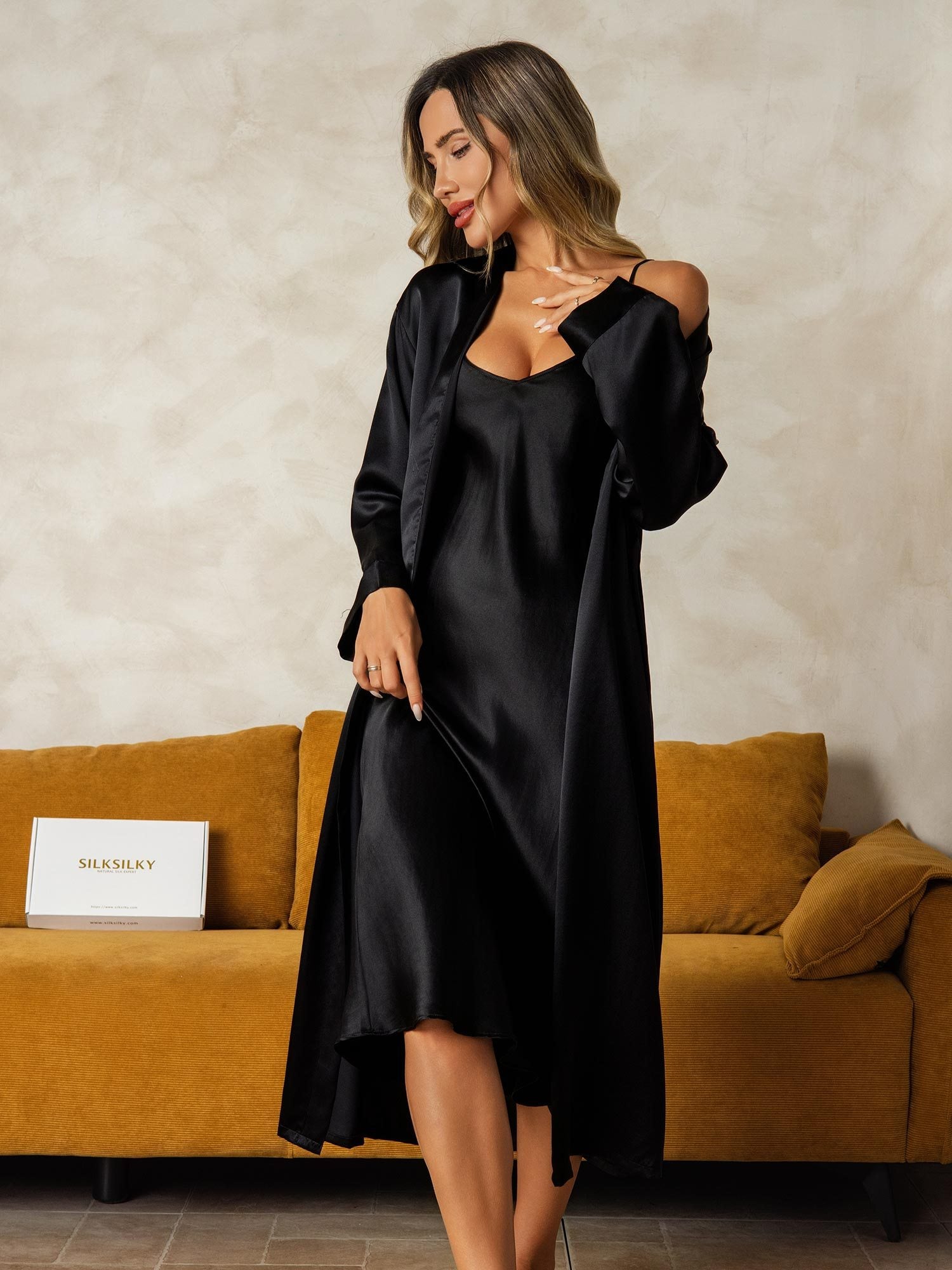 [Nero] SilkSilky-IT Seta pura Nightgown&Robe Set 003
