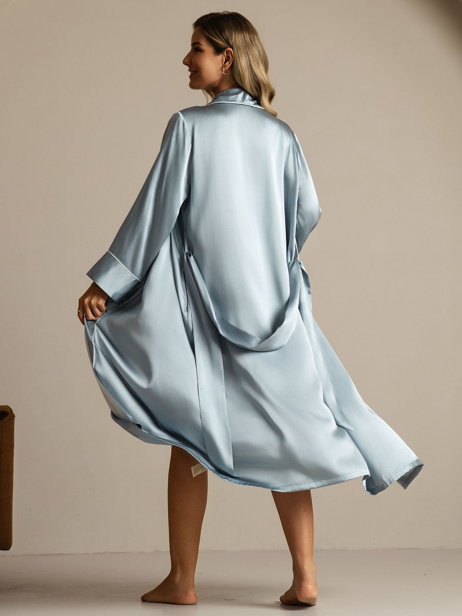 [BluGrigiastro] SilkSilky-IT Seta pura Colletto risvolto Vestaglia da donna 002