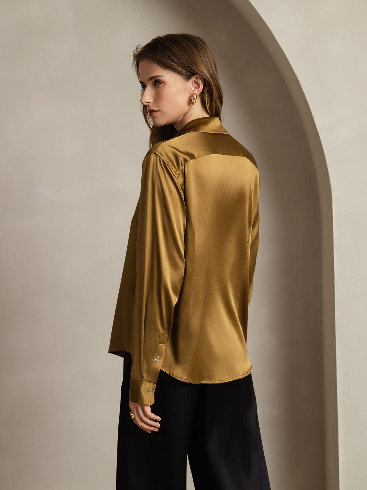 [Bronzo] SilkSilky-IT Seta Colletto risvolto Camicie da donna 002