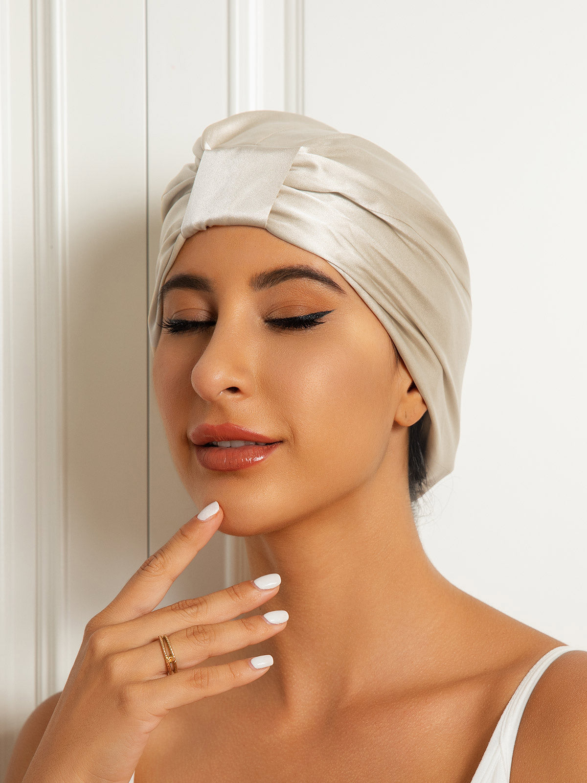 [Beige] SilkSilky-IT Seta pura Sleep Cap 003