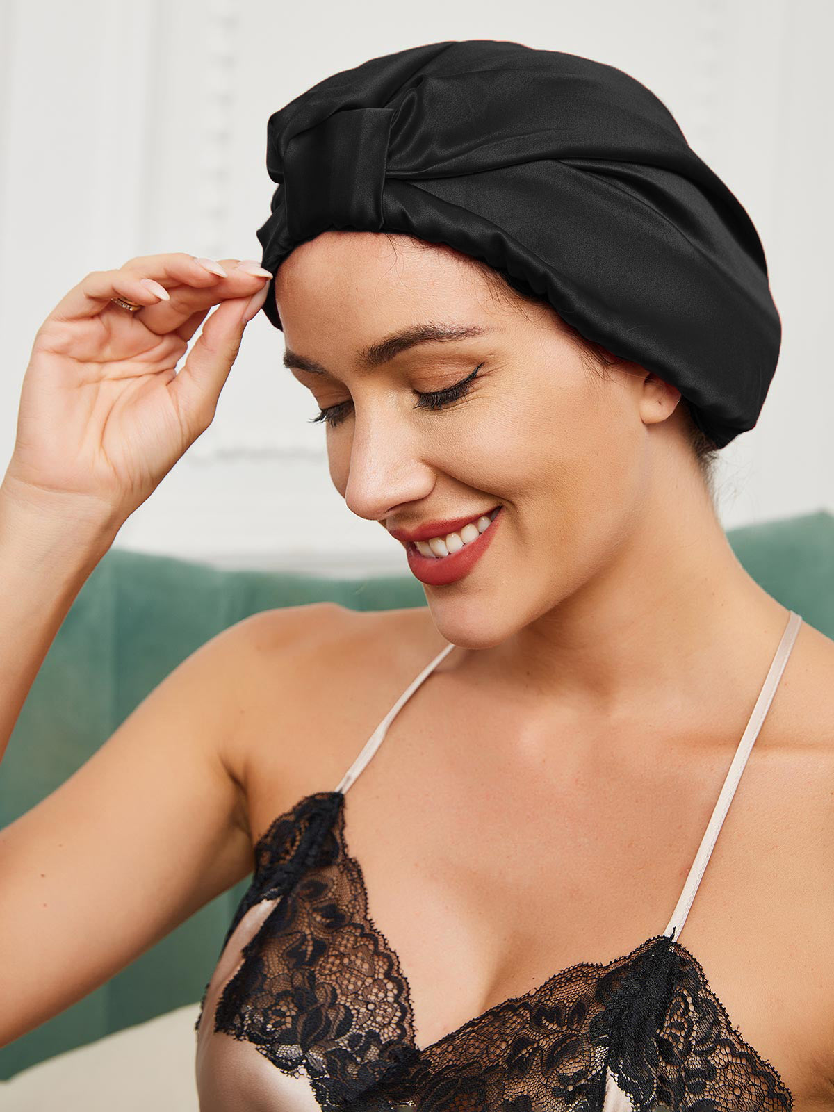 SilkSilky-IT Seta pura Sleep Cap Nero 001