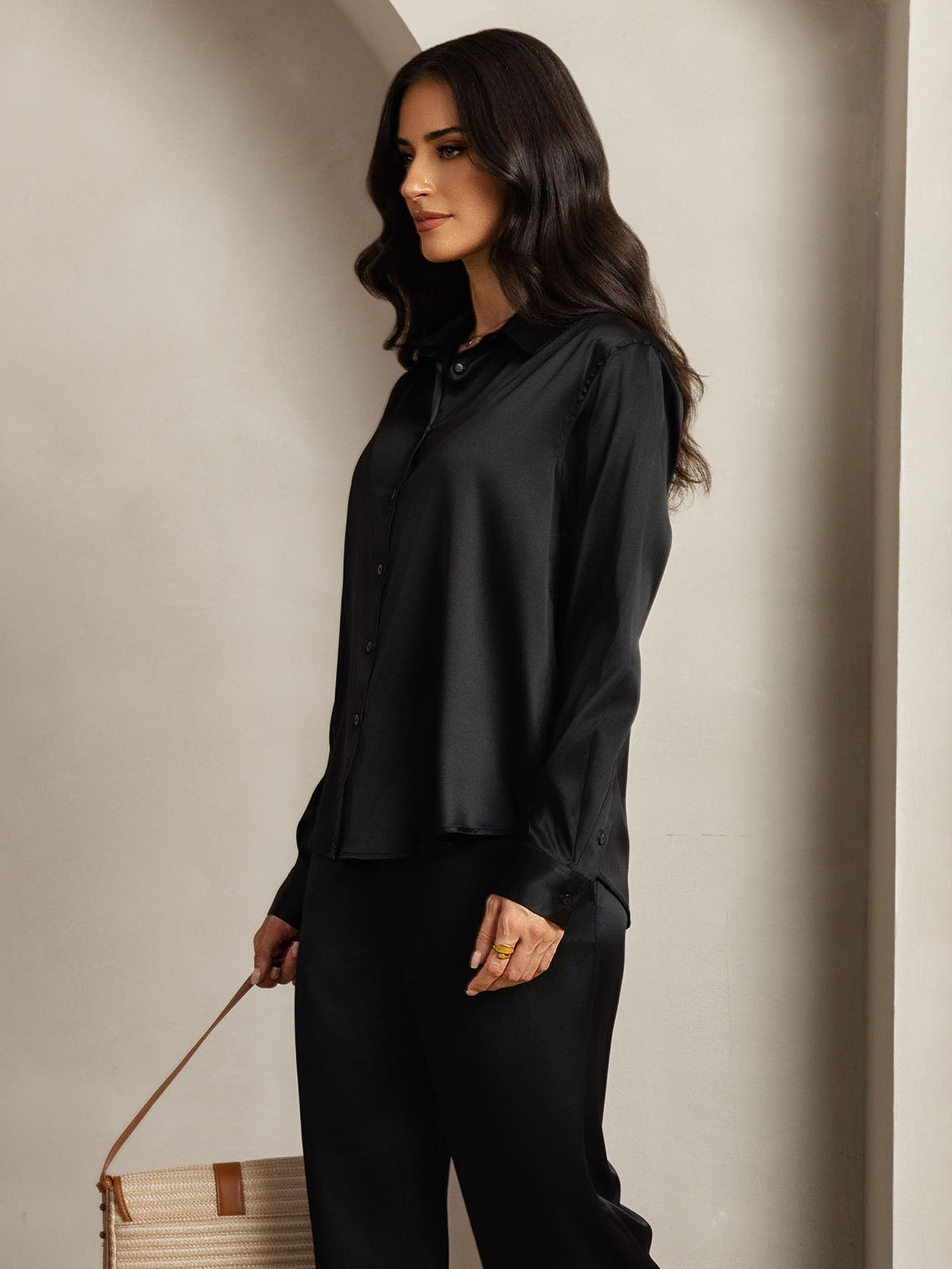 [Nero] SilkSilky-IT 19Momme Seta Colletto risvolto Women''s Outfit Sets 006