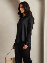 [Nero] SilkSilky-IT 19Momme Seta Colletto risvolto Women''s Outfit Sets 006,