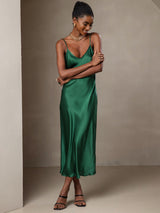 [Verde] SilkSilky-IT Sleeveless V Neck Vestiti da donna 005