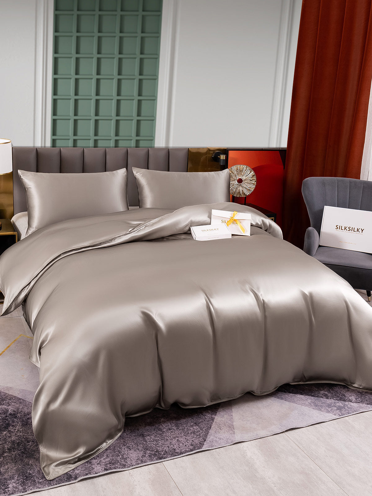 [Grigio] SilkSilky-IT 25Momme Seta pura Bedding Set 003