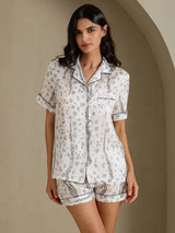 [Leopardo Bianco] SilkSilky-IT Short Sleeve Notch Collar Pigiami da donna 001